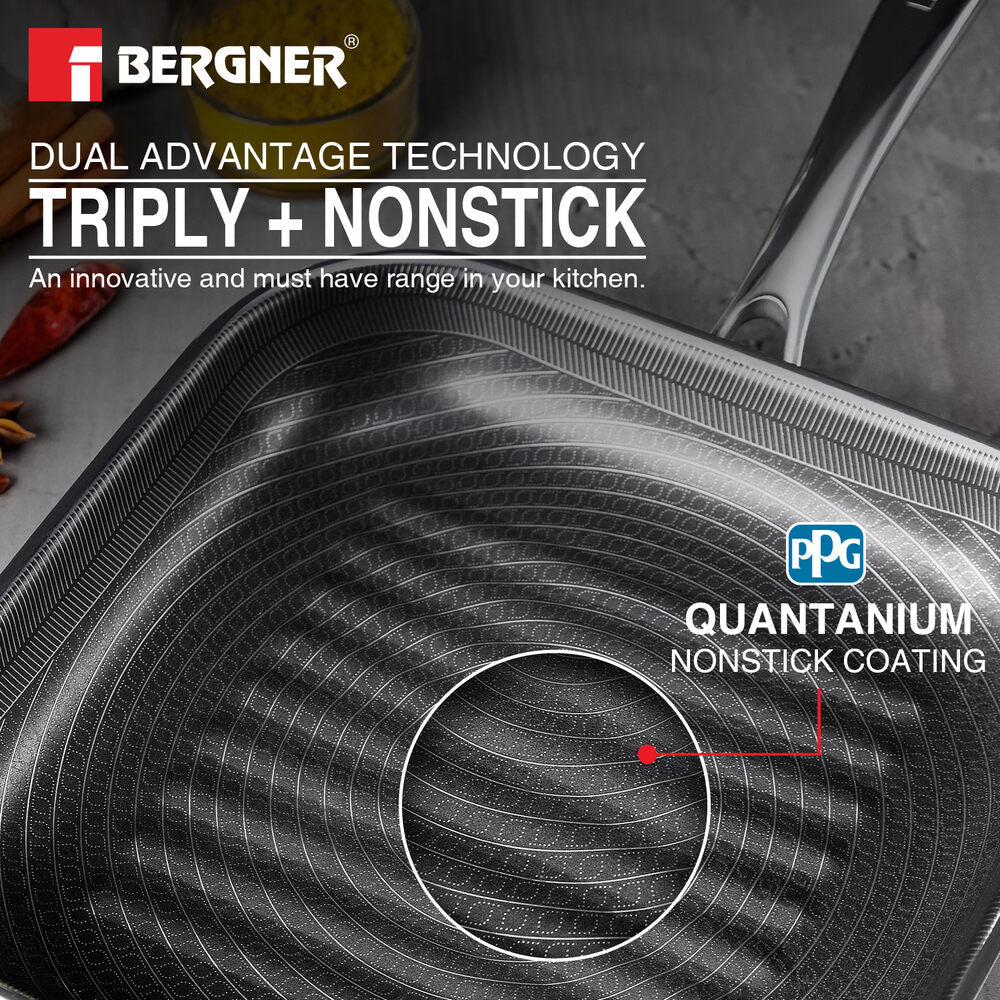 Bergner Tri-Ply Stainless Steel Non-Stick 9.45-inch Induction Grill Pan