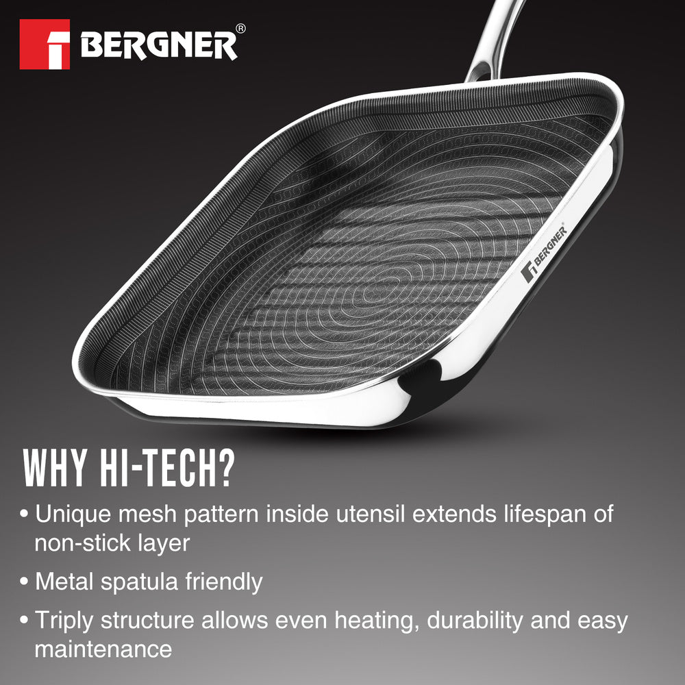 Bergner Tri-Ply Stainless Steel Non-Stick 9.45-inch Induction Grill Pan
