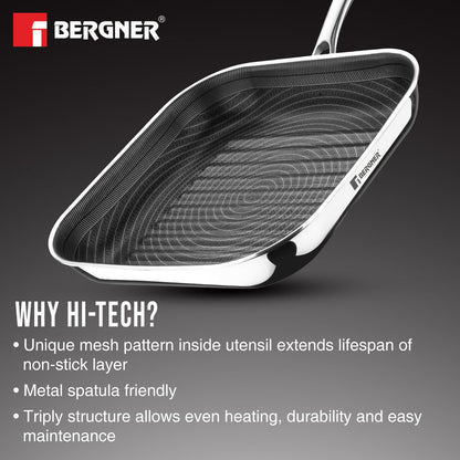 Bergner Tri-Ply Stainless Steel Non-Stick 9.45-inch Induction Grill Pan