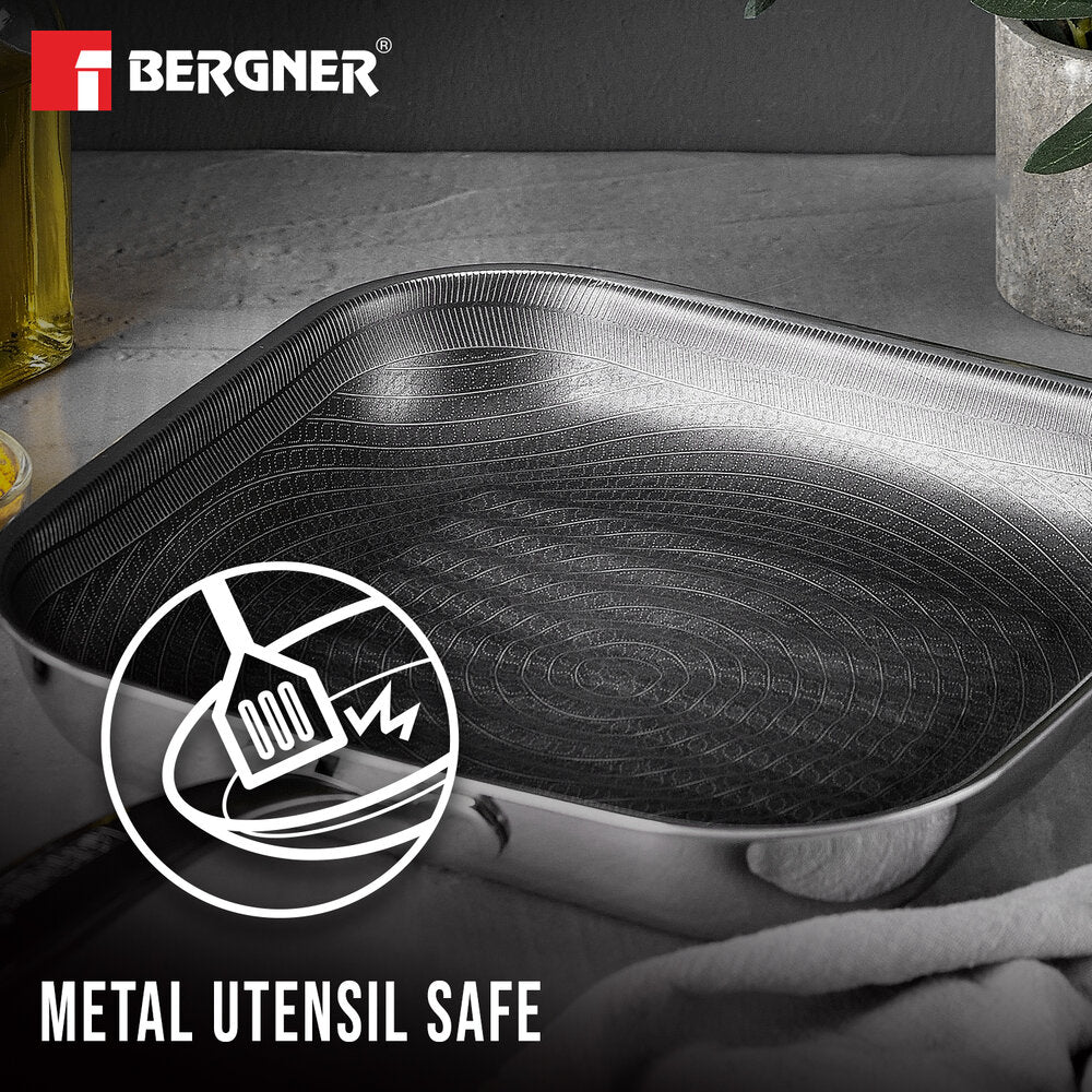 Bergner Tri-Ply Stainless Steel Non-Stick 9.45-inch Induction Grill Pan