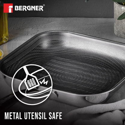 Bergner Tri-Ply Stainless Steel Non-Stick 9.45-inch Induction Grill Pan