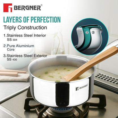 Bergner Argent Tri-Ply Stainless Steel 2.2L Induction Saucepan with Stay-Cool Handle