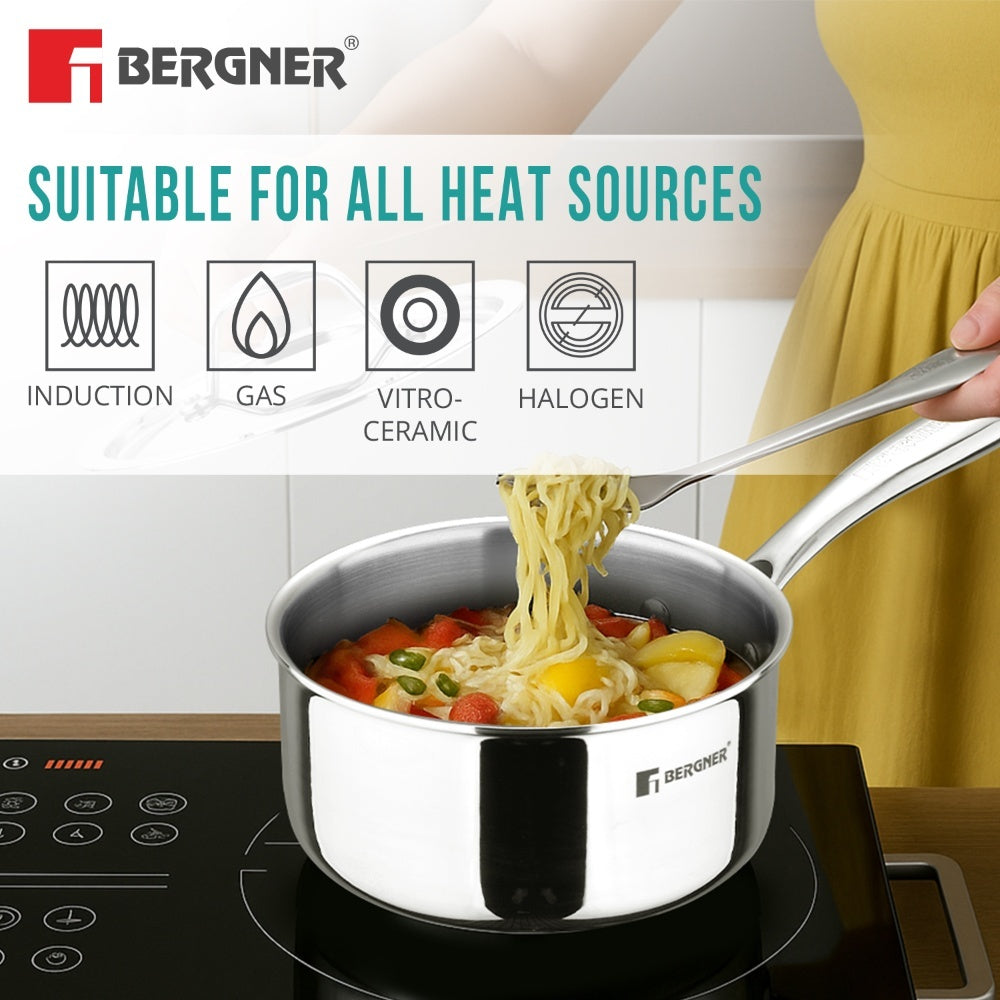 Bergner Argent Tri-Ply Stainless Steel 2.2L Induction Saucepan with Stay-Cool Handle