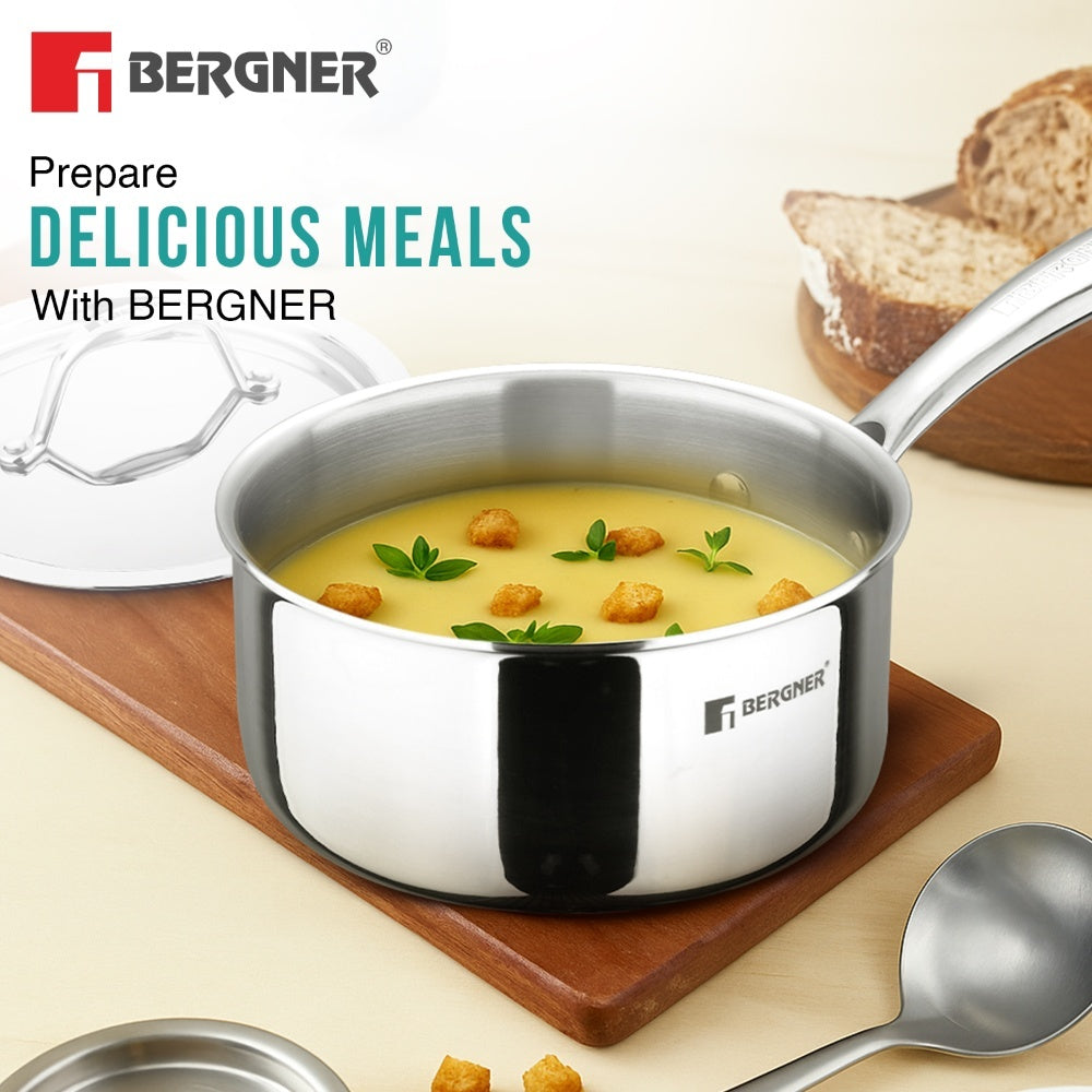 Bergner Argent Tri-Ply Stainless Steel 2.2L Induction Saucepan with Stay-Cool Handle
