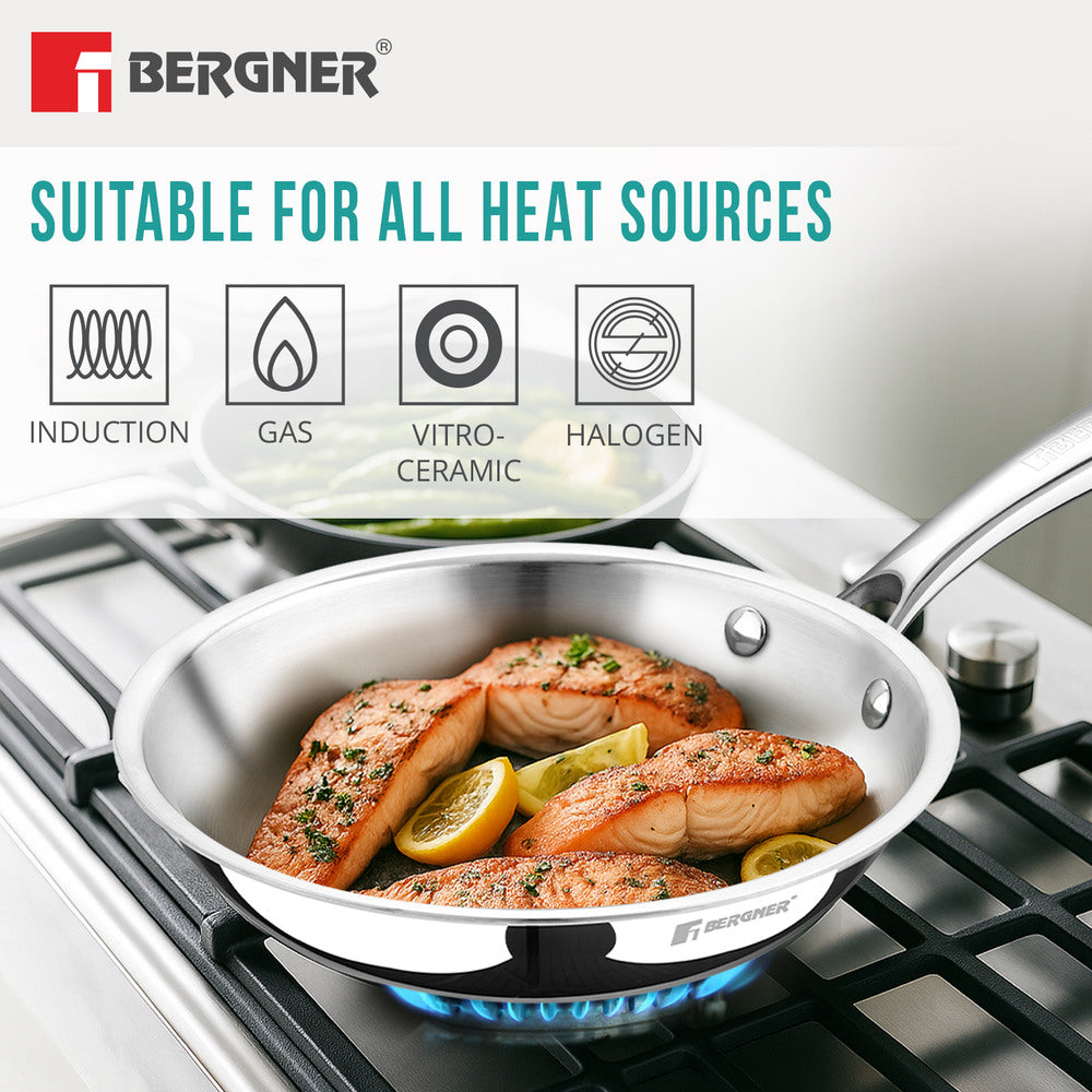 Bergner Argent Tri-Ply 24cm Frypan, Healthy Less Oil Cooking, Induction Ready