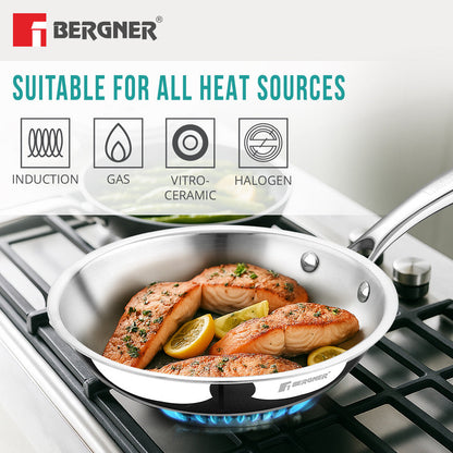 Bergner Argent Tri-Ply 24cm Frypan, Healthy Less Oil Cooking, Induction Ready