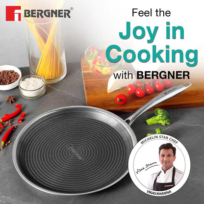 Bergner Tri-Ply Hi-Tech Giro 28cm Dosa Tawa: Non-Stick Honeycomb, Induction Ready