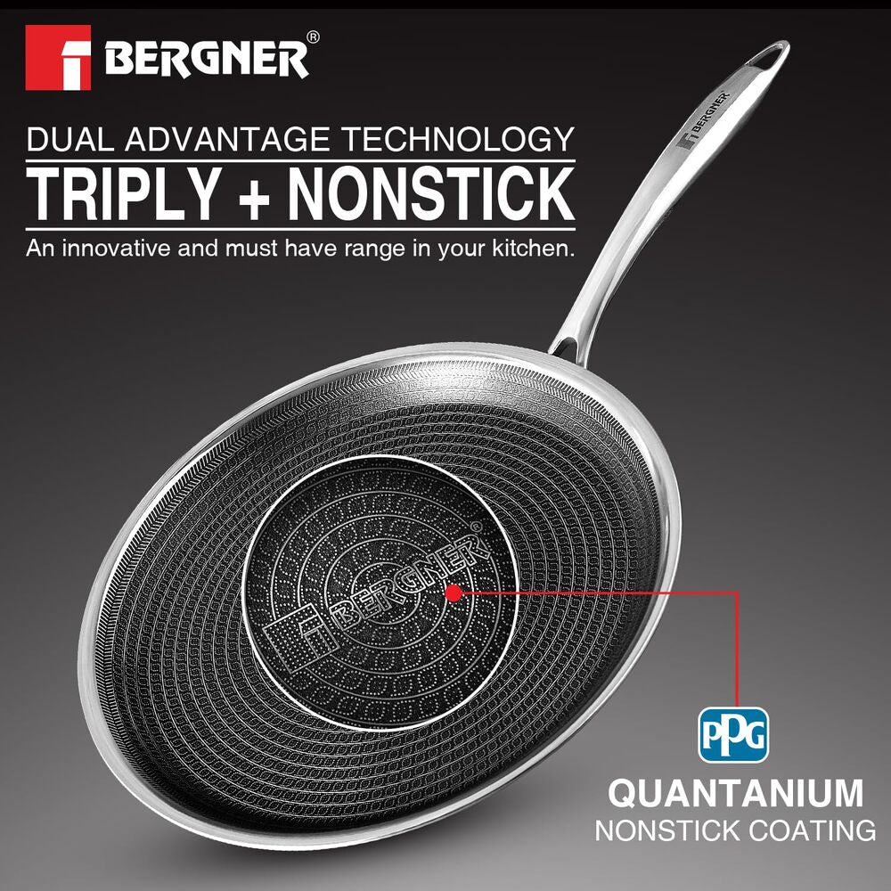 Bergner Tri-Ply Hi-Tech Giro 28cm Dosa Tawa: Non-Stick Honeycomb, Induction Ready