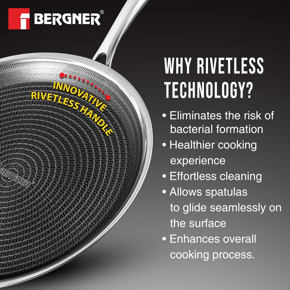 Bergner Tri-Ply Hi-Tech Giro 28cm Dosa Tawa: Non-Stick Honeycomb, Induction Ready