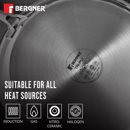 Bergner Tri-Ply Hi-Tech Giro 28cm Dosa Tawa: Non-Stick Honeycomb, Induction Ready