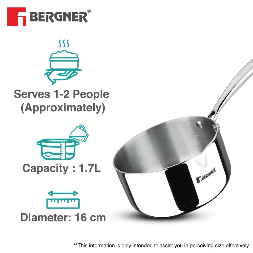 Argent Tri-Ply Stainless Steel Milkpan Saucepan, 1.7L Induction Bottom Pour Spout