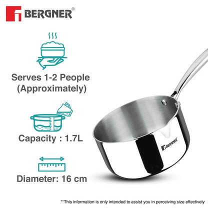Argent Tri-Ply Stainless Steel Milkpan Saucepan, 1.7L Induction Bottom Pour Spout