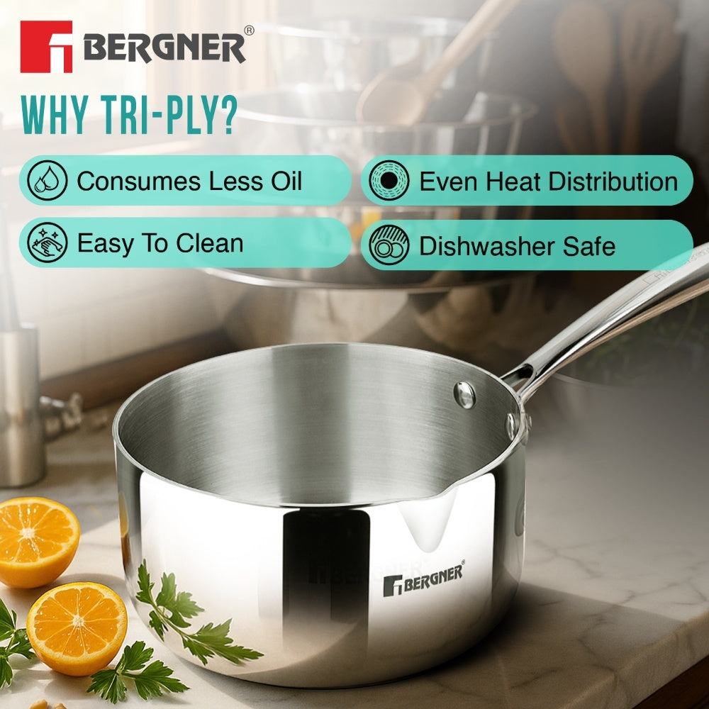 Argent Tri-Ply Stainless Steel Milkpan Saucepan, 1.7L Induction Bottom Pour Spout