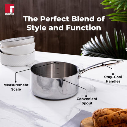 Bergner Argent Tri-Ply Stainless Steel 16cm Saucepan with Induction Bottom