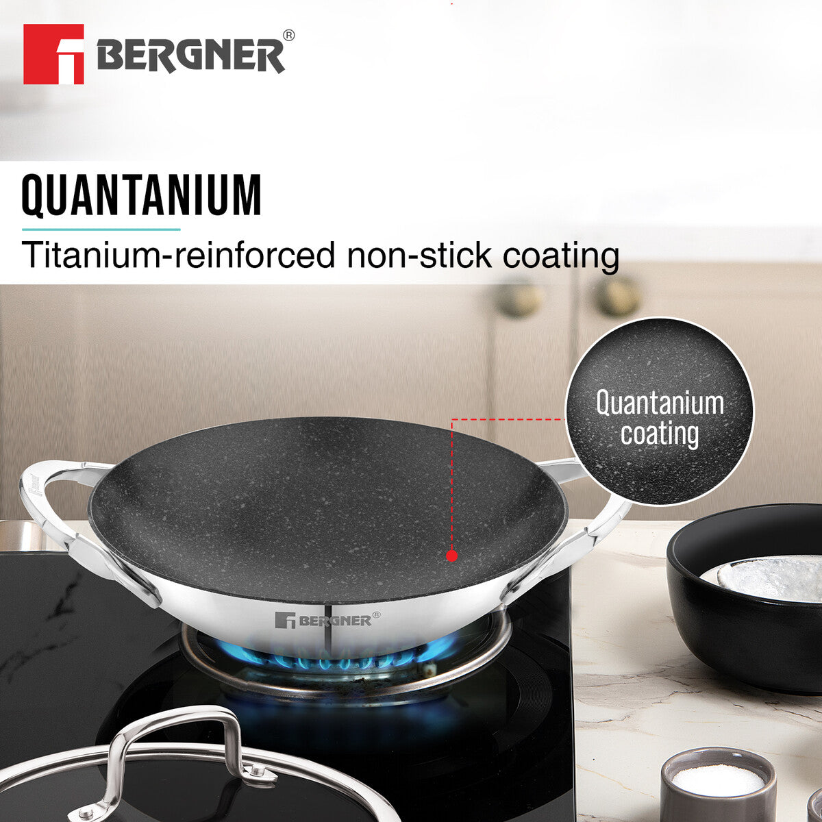 Bergner Argent Samsara Tri-Ply Stainless Steel 21cm Non-Stick Appachetty Cookware