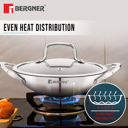 Bergner Argent Samsara Tri-Ply Stainless Steel 21cm Non-Stick Appachetty Cookware