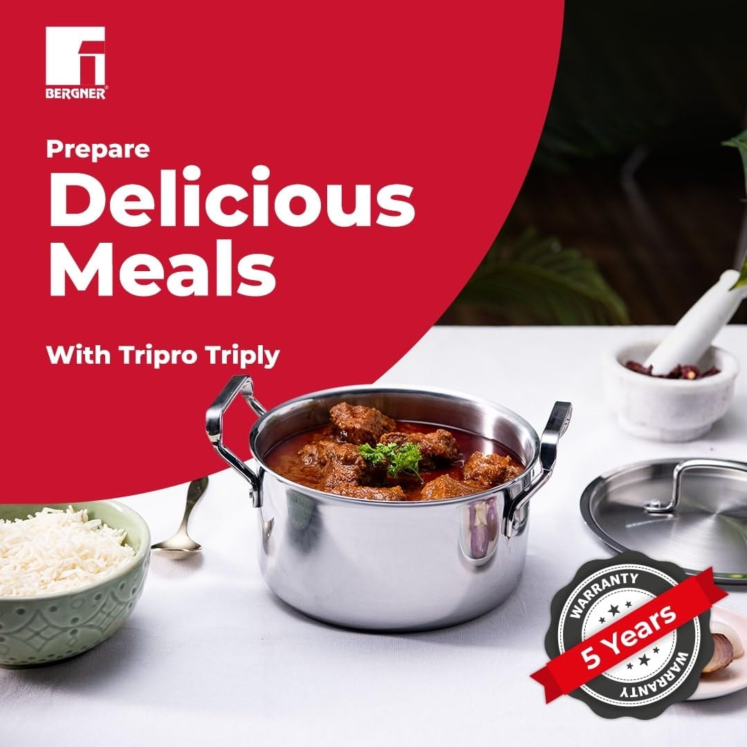 Bergner TriPro Tri-Ply Stainless Steel 3.4 Quart Casserole Cook & Serve Pot