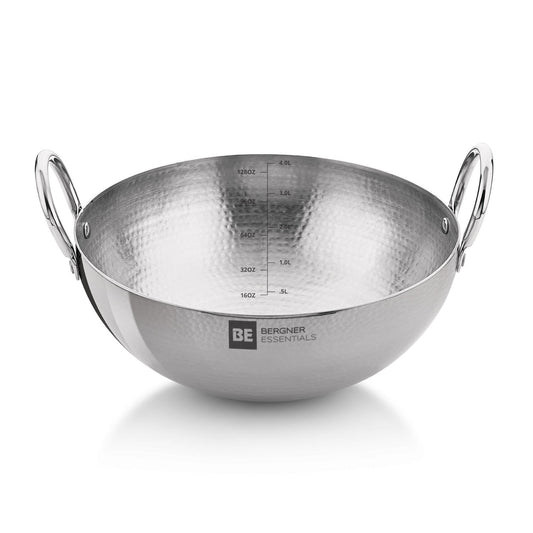 Bergner BE Essentials 28cm Hammered Stainless Steel Kadai for Gas Cooktops