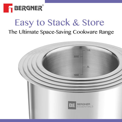 Bergner BE Essentials Tri-Ply Stainless Steel 22cm Cooking Pot with Lid
