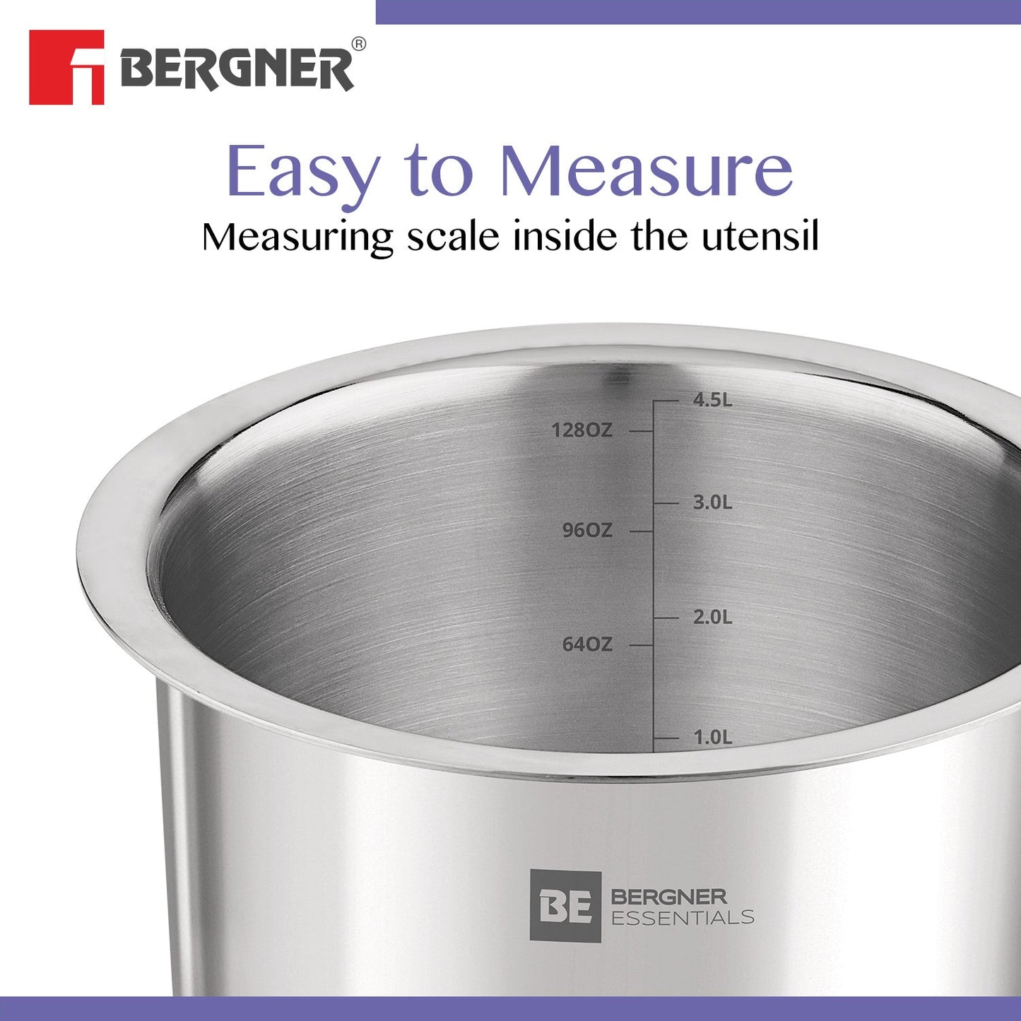 Bergner BE Essentials Tri-Ply Stainless Steel 22cm Cooking Pot with Lid