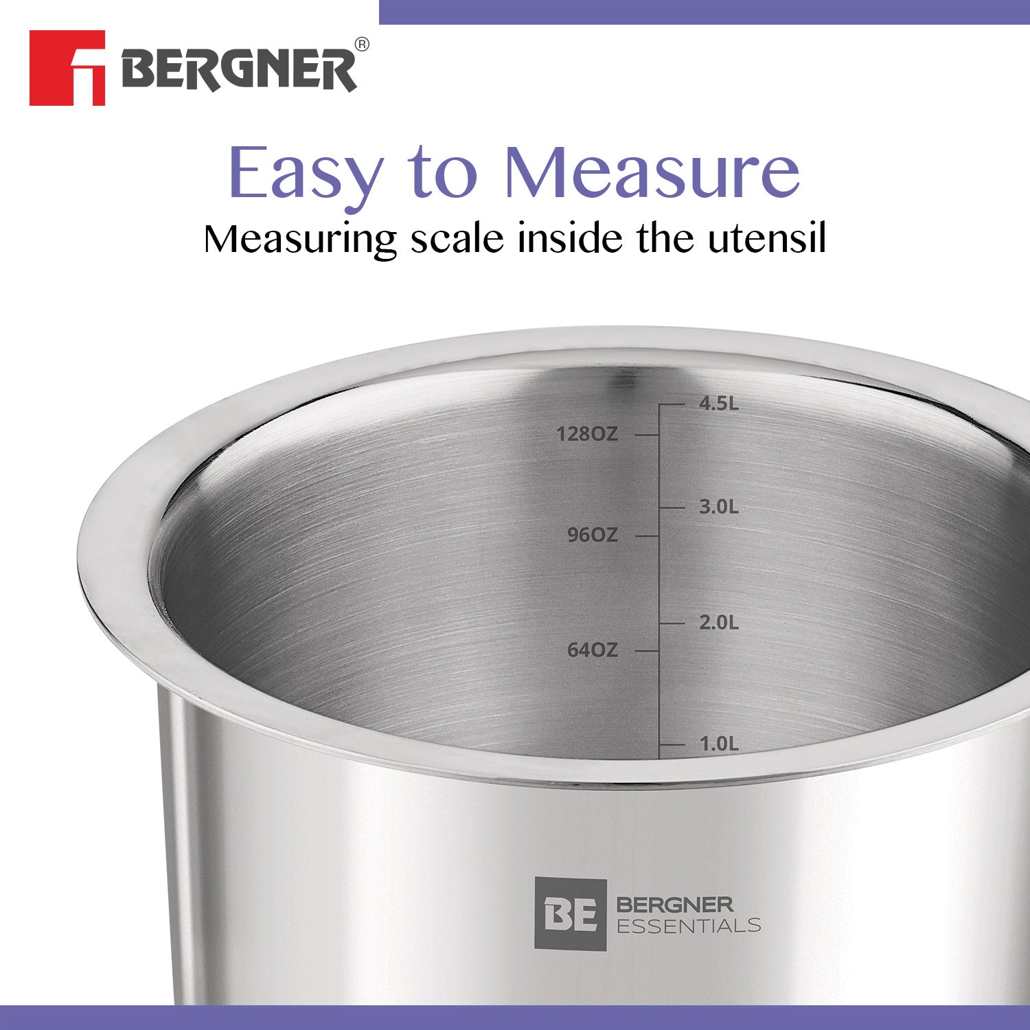 Bergner BE Essentials Tri-Ply Stainless Steel 22cm Cooking Pot with Lid