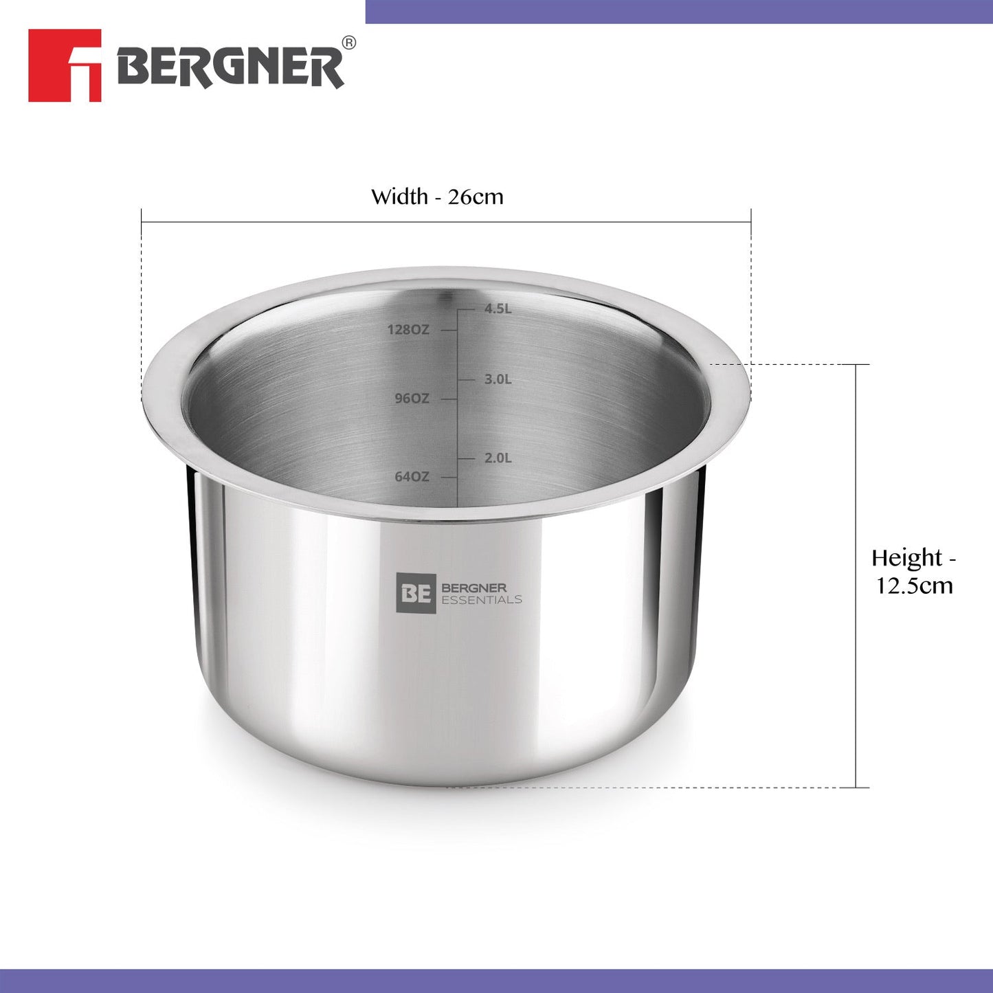 Bergner BE Essentials Tri-Ply Stainless Steel 22cm Cooking Pot with Lid