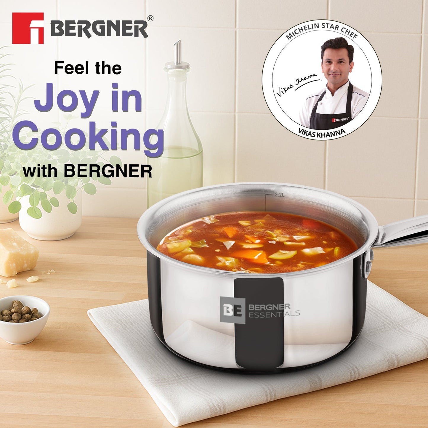 Bergner BE Essentials Era TriPly Stainless Steel 7-Inch Induction Teapan Saucepan
