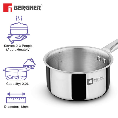 Bergner BE Essentials Era TriPly Stainless Steel 7-Inch Induction Teapan Saucepan