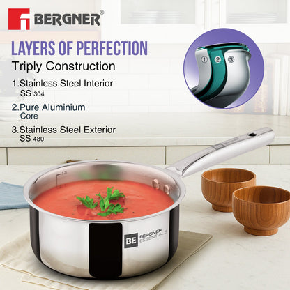 Bergner BE Essentials Era TriPly Stainless Steel 7-Inch Induction Teapan Saucepan