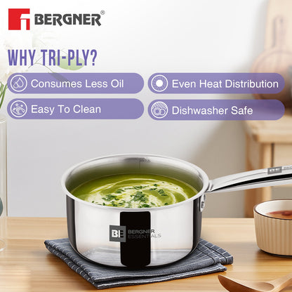 Bergner BE Essentials Era TriPly Stainless Steel 7-Inch Induction Teapan Saucepan