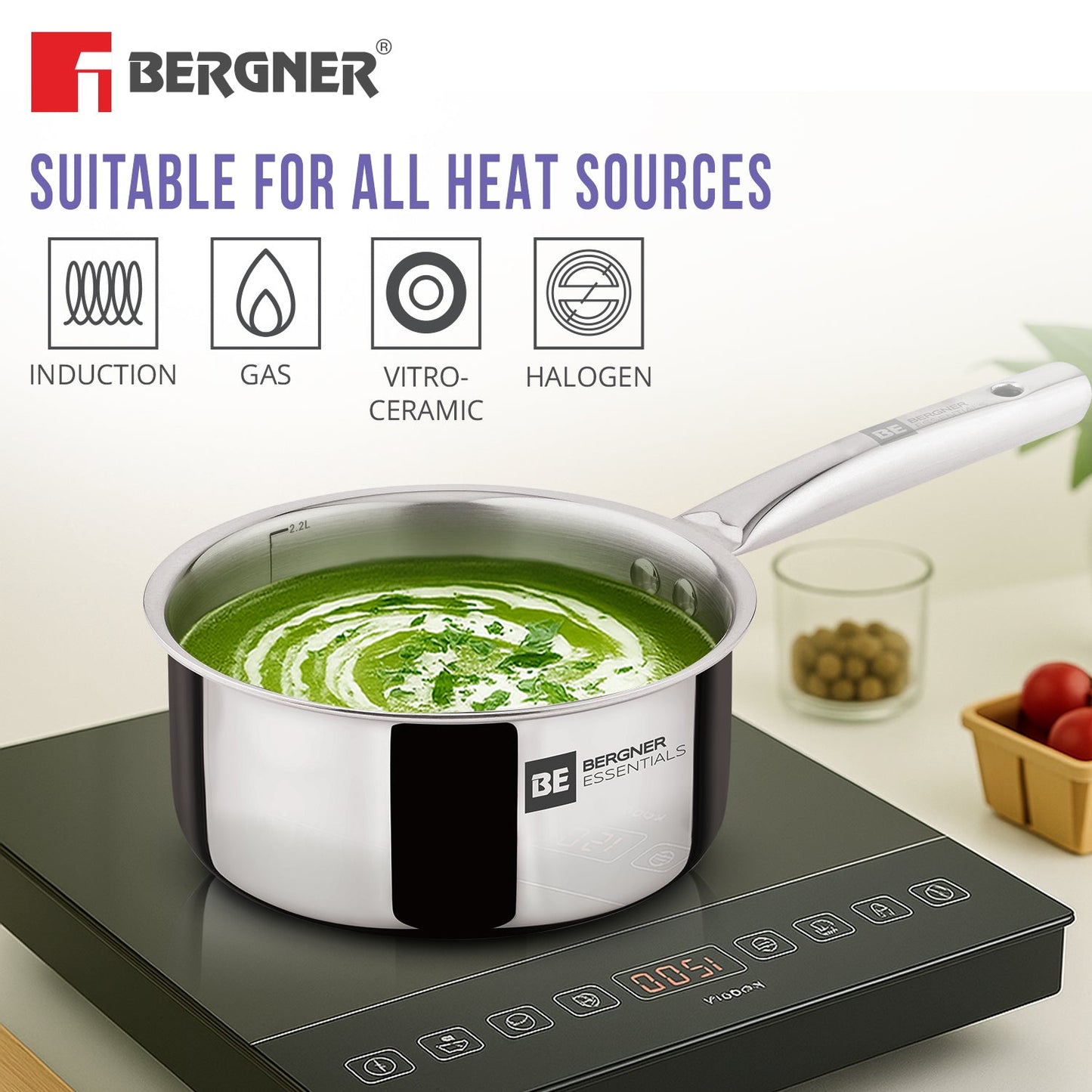 Bergner BE Essentials Era TriPly Stainless Steel 7-Inch Induction Teapan Saucepan