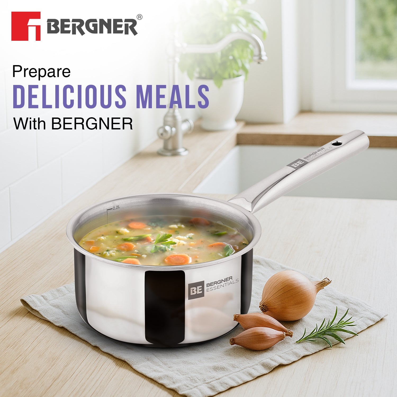 Bergner BE Essentials Era TriPly Stainless Steel 7-Inch Induction Teapan Saucepan