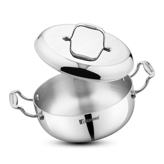 Bergner Argent Saiba Tri-Ply Stainless Steel 22cm Casserole, Induction Ready