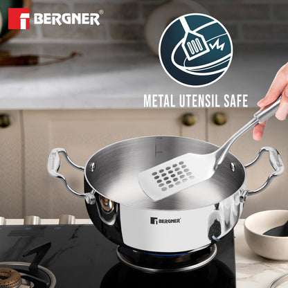 Bergner Argent Saiba Tri-Ply Stainless Steel 22cm Casserole, Induction Ready