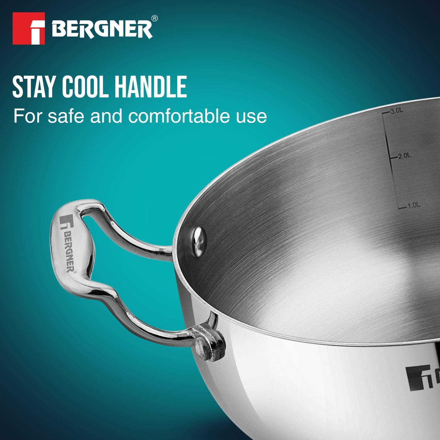 Bergner Argent Saiba Tri-Ply Stainless Steel 22cm Casserole, Induction Ready