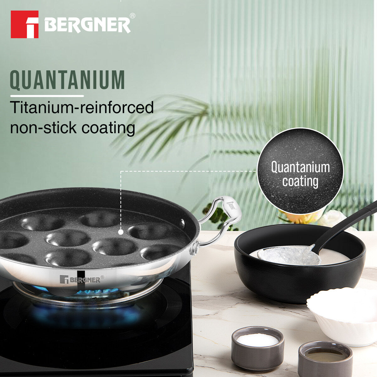 Bergner Argent Samsara Tri-Ply Stainless Steel 11-Pit Paniyarakkal Induction Cookware