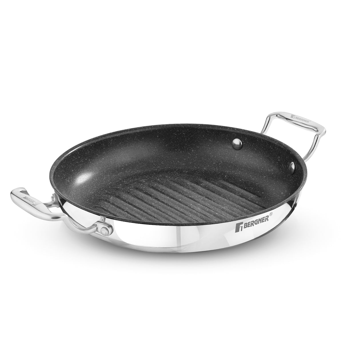 Bergner Argent Samsara Tri-Ply Stainless Steel Induction Round Grill Pan 10.2-inch