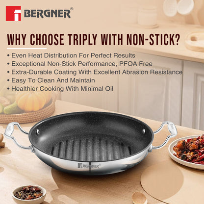Bergner Argent Samsara Tri-Ply Stainless Steel Induction Round Grill Pan 10.2-inch