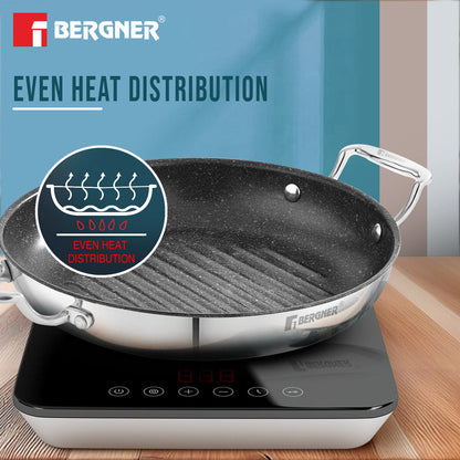 Bergner Argent Samsara Tri-Ply Stainless Steel Induction Round Grill Pan 10.2-inch