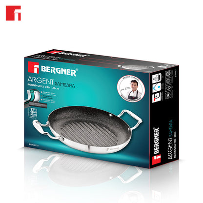Bergner Argent Samsara Tri-Ply Stainless Steel Induction Round Grill Pan 10.2-inch