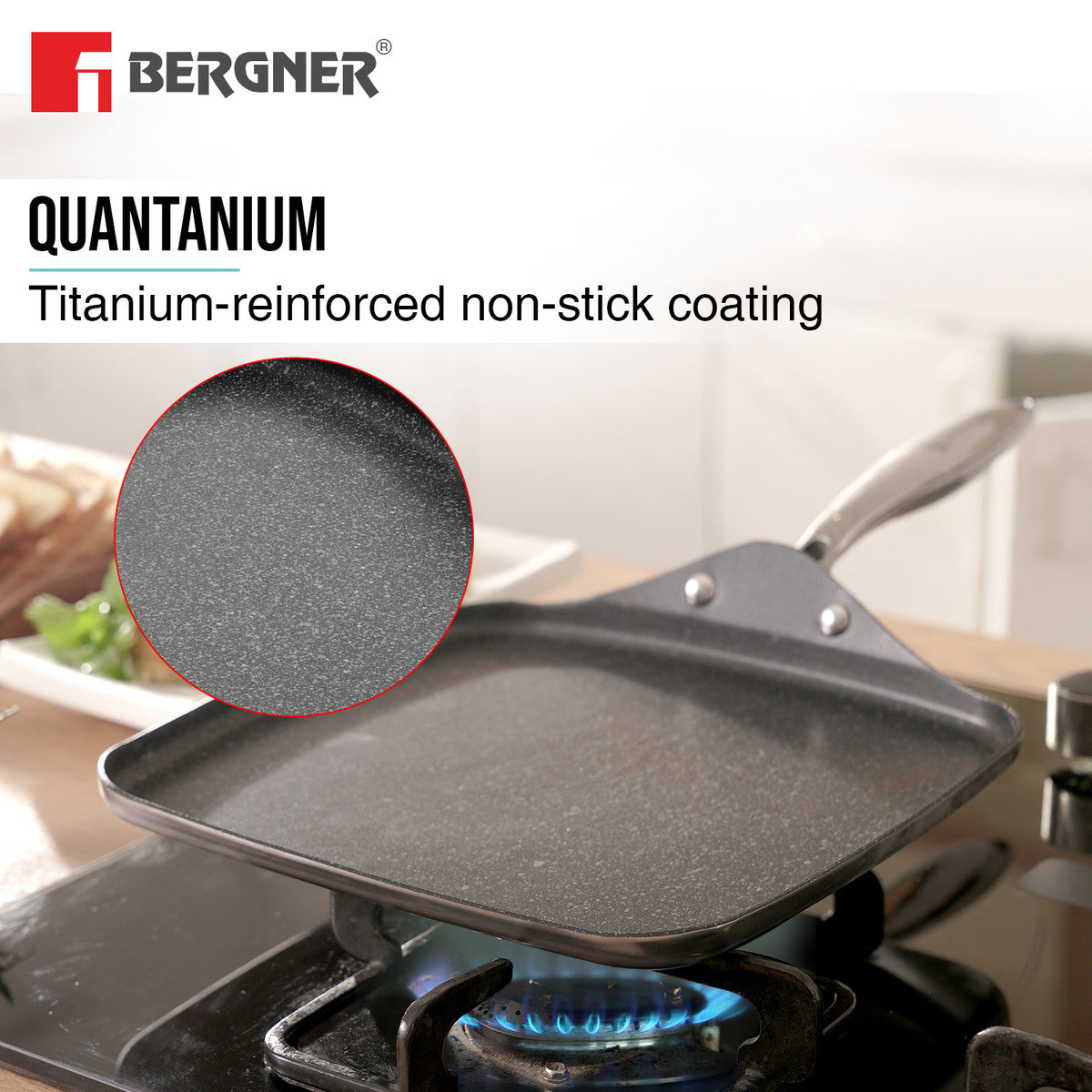 Bergner Argent Samsara 10.6-inch Tri-Ply Stainless Steel Square Induction Multi Tawa Pan