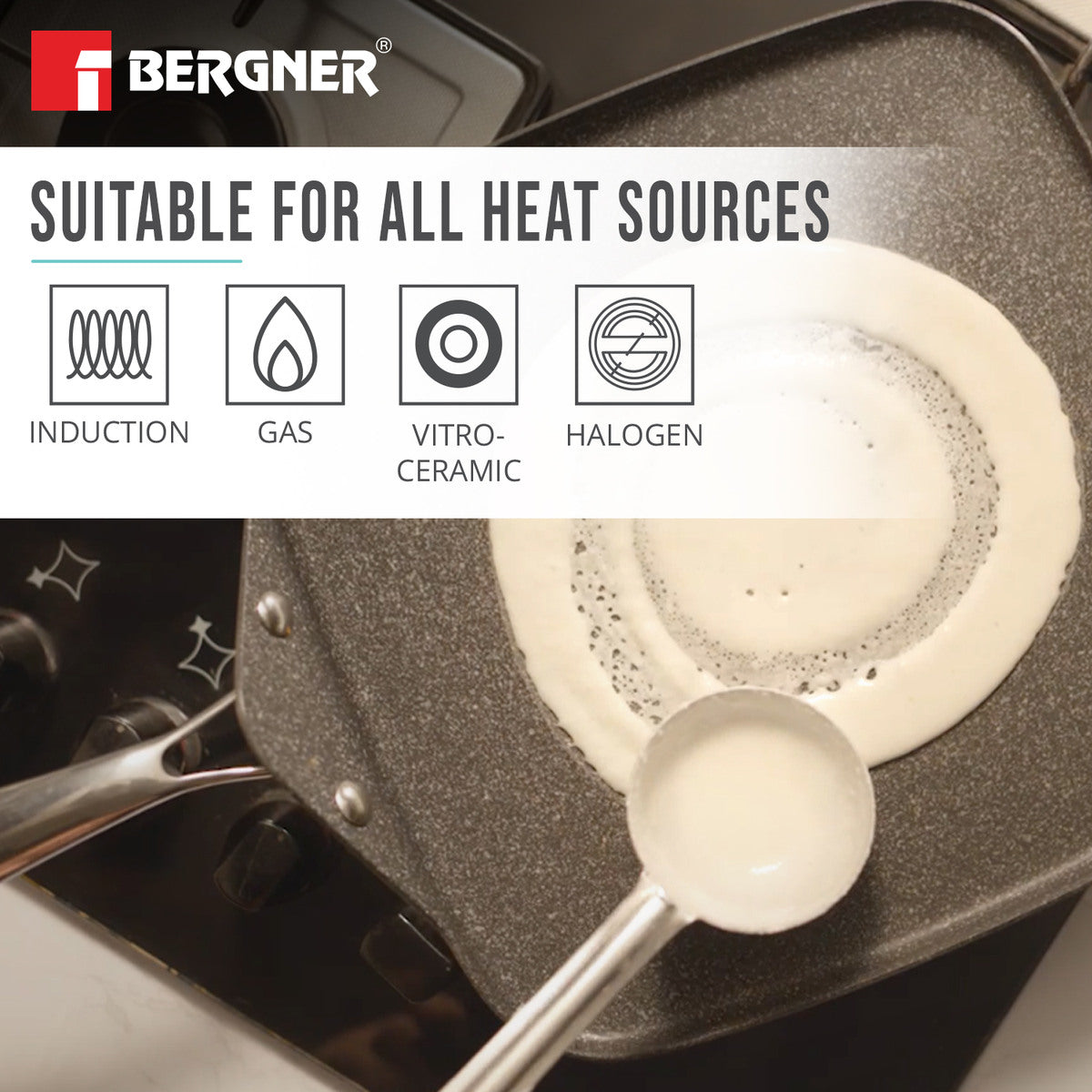 Bergner Argent Samsara 10.6-inch Tri-Ply Stainless Steel Square Induction Multi Tawa Pan