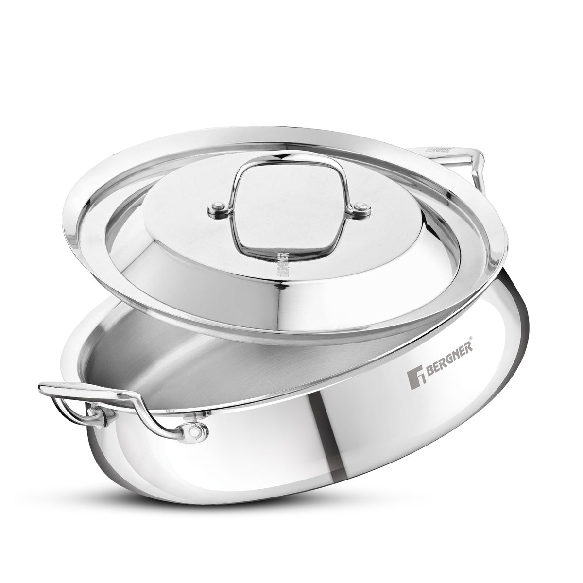 Bergner Argent Samsara Tri-Ply Stainless Steel Biryani Handi, 28cm, Induction Ready