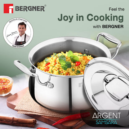 Bergner Argent Samsara Tri-Ply Stainless Steel 8.5 Quart Biryani Handi