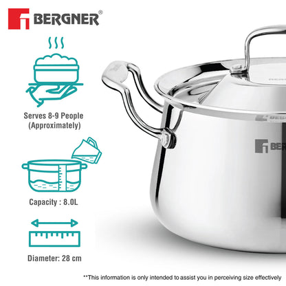 Bergner Argent Samsara Tri-Ply Stainless Steel 28cm Biryani Handi Cookware