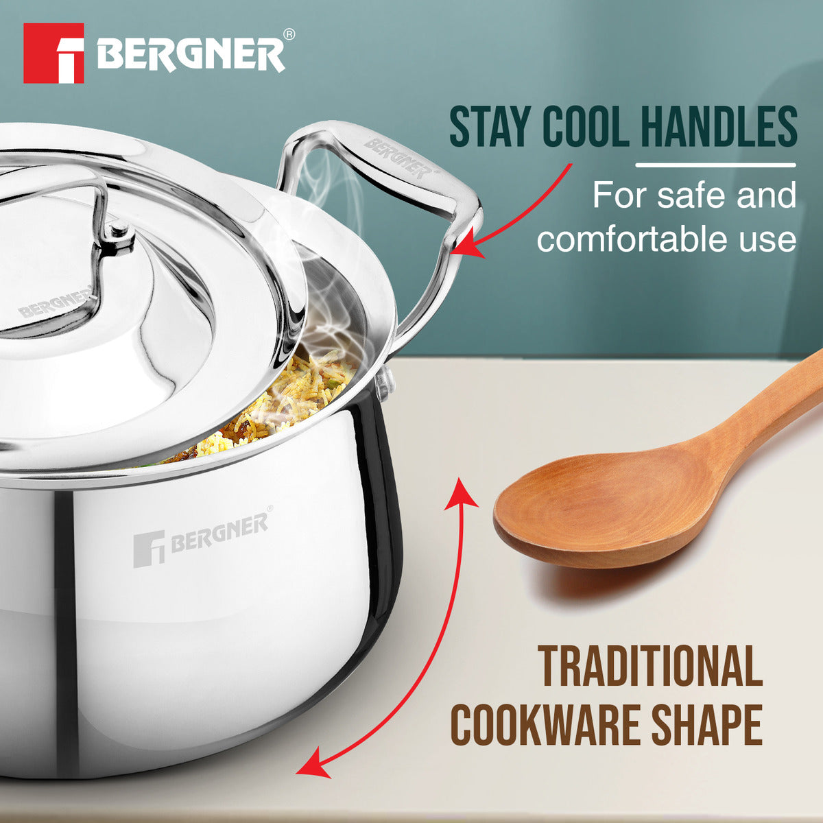 Bergner Argent Samsara Tri-Ply Stainless Steel 8.5 Quart Biryani Handi