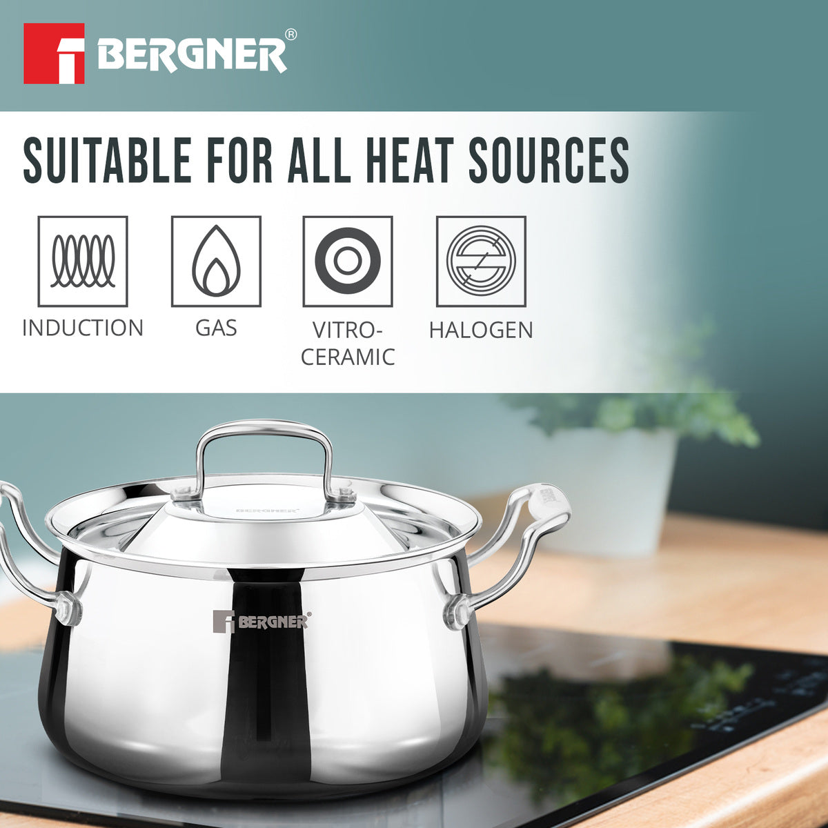Bergner Argent Samsara Tri-Ply Stainless Steel 8.5 Quart Biryani Handi
