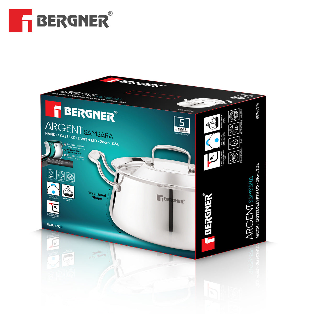 Bergner Argent Samsara Tri-Ply Stainless Steel 8.5 Quart Biryani Handi
