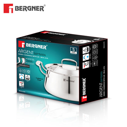 Bergner Argent Samsara Tri-Ply Stainless Steel 8.5 Quart Biryani Handi