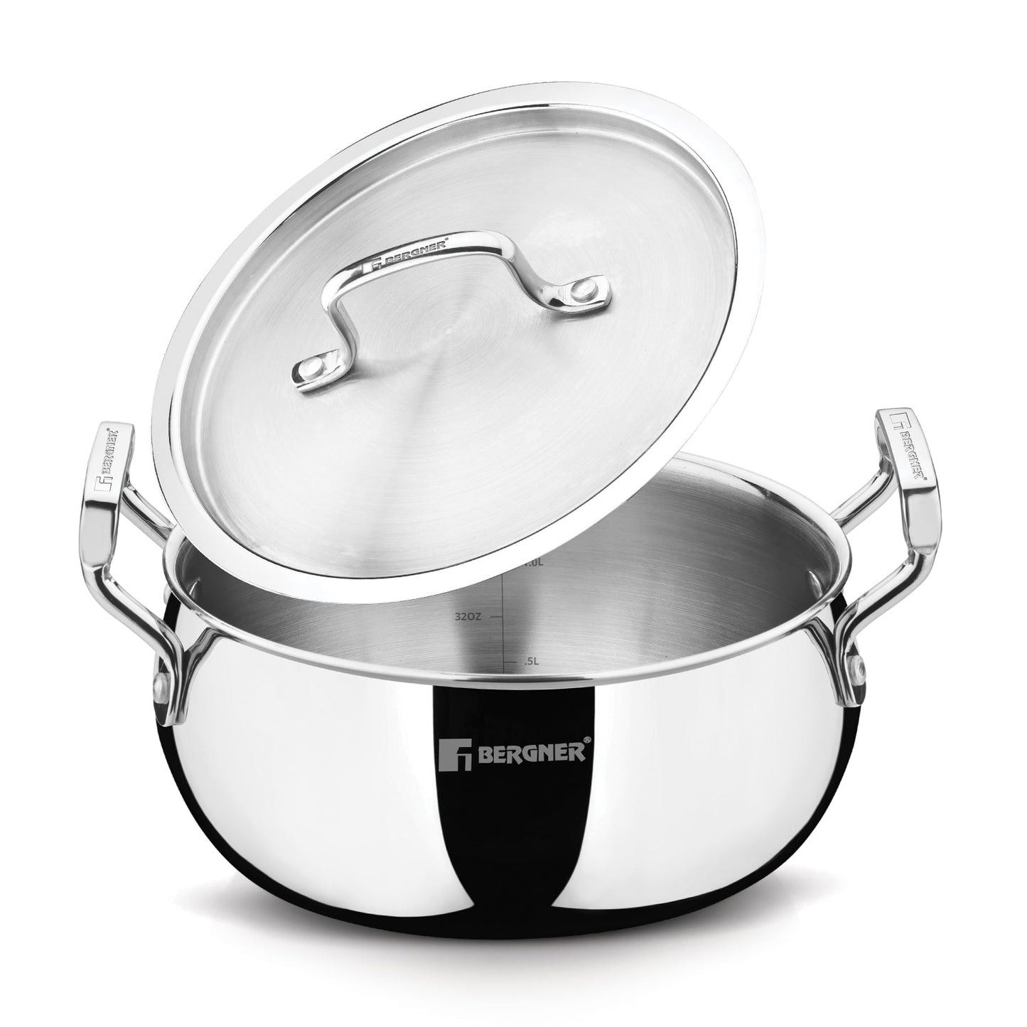Bergner TriPro Tri-Ply Stainless Steel 8-inch Belly Casserole Cookware, Induction Ready